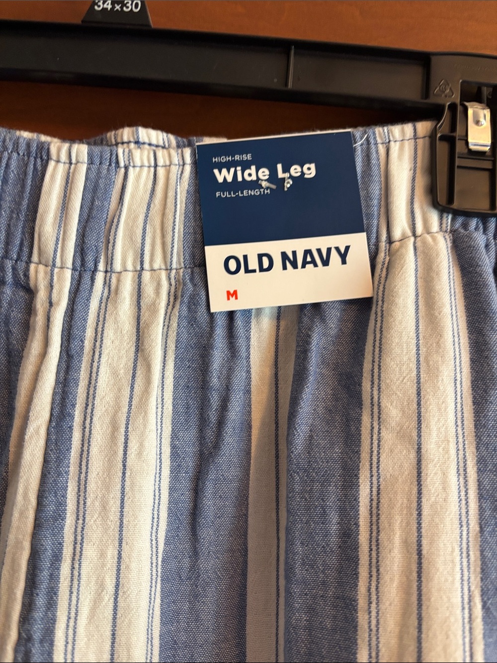 NWT Old Navy Wide Leg High-Rise Full Length Comfort Waistband Med Blue/White - Picture 2 of 12